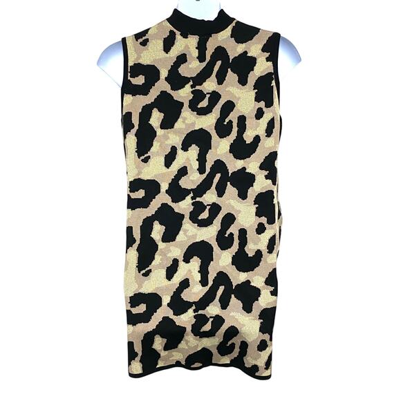 Planet Gold Plus Glitter Leopard Print Sweater Dress 2X Mob Wife Neutral Animal - Picture 4 of 6